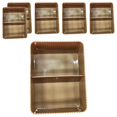 E.dot 簡約直紋雜物文具分格收納盒, 咖啡色, 6個