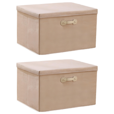 樂邦 棉麻掀蓋式收納箱, 2個, 稻穗黃