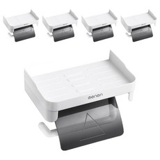 Pickypicks 浴室免打孔黏貼式置物架衛生紙架, 白+黑, 5個