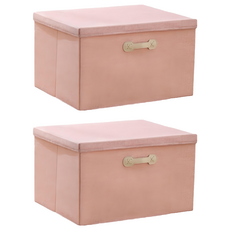 小麥購物 棉麻掀蓋式收納箱 大, 粉色, 2個