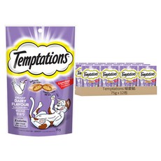 Temptations 喵愛餡 貓點心 酥脆外殼包裹香濃軟餡 符合美國 AAFCO 標準 多種口味變化, 香濃牛奶口味, 75g, 12包