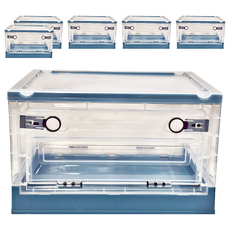 三開式透明收納箱 25L, 38 x 29.5 x 23.5cm, 藍色, 6個