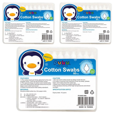 PUKU 藍色企鵝 大雪人安全棉花棒 60支, 純棉材質, 雙頭設計, 3盒