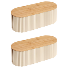 高級質感波浪木蓋電線收納盒 2個 奶霜白