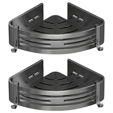 FAmILyLIFE 生活 航太鋁附掛鈎轉角瀝水置物收納架加高款 無痕貼款 A-235-G, 神秘灰, 2個