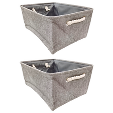 棉麻收納箱，加粗提手，多種花色規格, 大號, 神秘灰, 2個