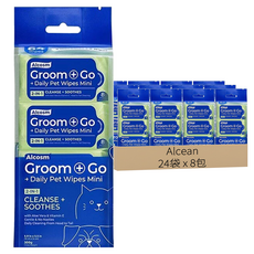 Hoppi Alcosm 寵物專用濕紙巾迷你包 2合1清潔舒緩配方 蘆薈維生素E, 8包, 24袋