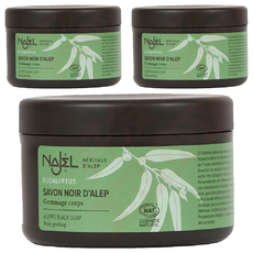 NAJEL 去角質阿勒坡黑皂膏 尤加利 天然有機成分 溫和去除老廢角質 使肌膚光滑柔嫩, 180g, 3罐