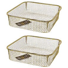 CCHING 青青文具 鐵藝方形置物籃, 20 x 20 x 5.3cm, 金色, 2個