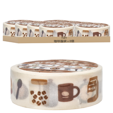 德德小品集 雜物生活家紙膠帶, 30mmx3m, 4款設計, 咖啡腦袋, 8個