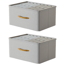 小麥購物 布藝抽屜式摺疊衣服收納箱 L2432, 2個, 灰色