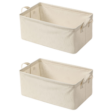 小麥購物 日式棉麻布藝衣物可折疊收納箱 L2402, 米白色, 2個
