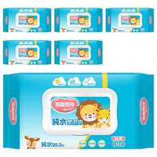 奈森克林 超厚純水柔濕巾，純水99.9%，無香精 無酒精 無螢光劑，80抽, 80張, 6袋, 超厚