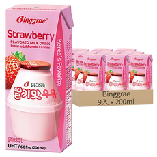 Binggrae 草莓牛奶，韓國最愛，200ml, 9入