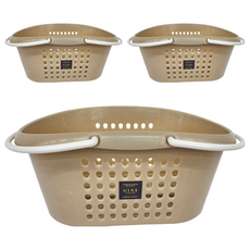GINII 基尼 多功能衛浴橢圓提籃 MIT台灣設計製造, L(34.7 x 24.6 x 15.6cm), 奶茶色, 3個
