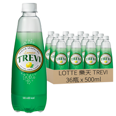 LOTTE 樂天 TREVI 檸檬氣泡飲, 0kcal低負擔 沁涼清爽, 500ml, 36瓶