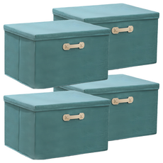 樂邦 棉麻掀蓋式收納箱, 4個, 莫蘭迪綠