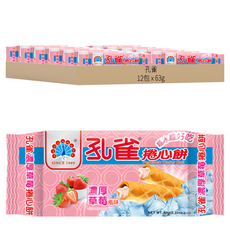 孔雀 捲心餅 濃厚草莓, 63g, 12包