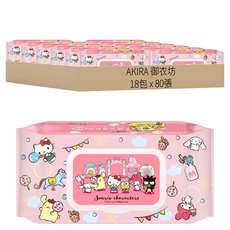 AKIRA 御衣坊 Sanrio 三麗鷗奇幻樂園純水濕紙巾 珍珠紋設計 柔軟親膚 RO超純水 無酒精香精, 4g, 1入, 18包