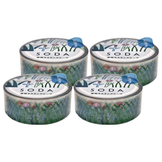 KING JIM HITOTOKI SODA 透明PET卷狀膠帶 15MM 路邊花草, 4捲