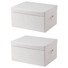 ANTIAN 天地蓋可折疊棉麻布藝衣物收納盒/防潮防塵搬家整理箱/可水洗便攜收納箱收納櫃, 米白色, 2個