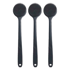 矽膠洗澡洗背刷, 38x8x3.5cm, 約130g, 經典黑, 1支, 3支