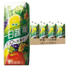 波蜜 一日蔬果 100%蔬果汁, 250ml, 18入