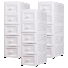 抽屜夾縫儲物收納櫃 密封款 5層, 白色, 3個