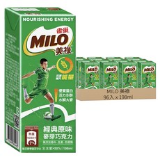 MILO 美祿 經典原味巧克力麥芽飲品, 198ml, 96入