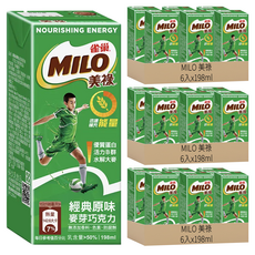 MILO 美祿 經典原味巧克力麥芽飲品 優質蛋白 活力B群 水解大麥, 198ml, 18入