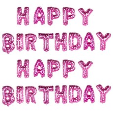 HAPPY BIRTHDAY字母氣球, 桃紅色, 2組