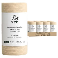 SINCERELY Frog 拋棄式特強版菜瓜布, 18捲, 米色, 60張