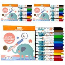 Y-PLUS 可水洗彩色筆, 12色, 3盒