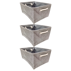 棉麻收納箱，加粗提手，多種花色規格, 大號, 神秘灰, 3個