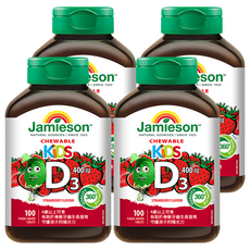 Jamieson 健美生 小熊造型維生素D3咀嚼錠 草莓風味, 4罐, 100顆
