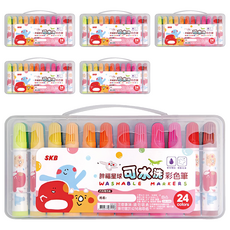 SKB 文明 胖福星球可水洗彩色筆套裝, 24色, 無毒安全, 6盒