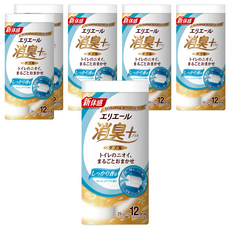 elleair 艾黎艾爾 抑臭+天然淨味捲筒衛生紙，添加天然由來雙重消臭成份，強力消除阿摩尼亞臭，100% 純紙漿, 12捲, 6袋