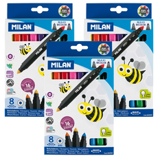 MILAN 兒童可水洗雙頭彩色筆 粗筆桿 8支, 16色, 3盒