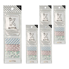 KING JIM KITTA 隨身攜帶和紙膠帶, 10張 x 3種設計, Wide 銀箔幾何, 5包