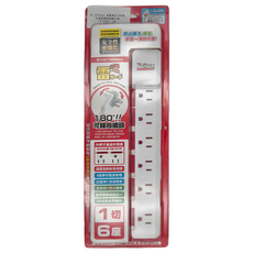 iPlus 保護傘 1切6座防塵扁插延長線 3孔 PU-3163S, 1.8m, 白色, 1條