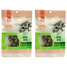 HyubsunLohas 貓用天然手作寵物零食凍乾, 鹿肉, 2包, 30g
