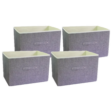 E.dot 可折疊櫥櫃棉麻抽屜收納箱，大容量，耐磨耐用，透氣防潮, 38.5 x 26.5 x 26cm, 麻灰色, 4個