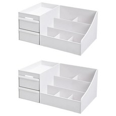 無印風化妝品桌面抽屜式收納盒, 大容量收納，節省空間，隱形把手設計，分隔分區設計, 白色, 2個