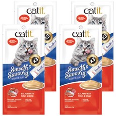 Catit 嘿卡堤 鮮溜肉泥, 鮭魚鮪魚佐螃蟹, 60g, 4袋