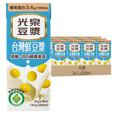 光泉 台灣鮮豆漿 低糖 100% 國產黃豆, 200ml, 24入