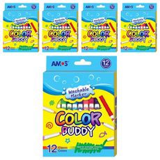 AMOS 阿摩司 Color Buddy 細款可水洗彩色筆, 12色, 5盒
