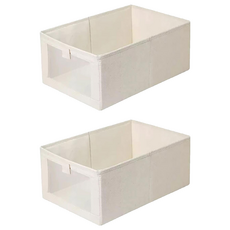 妃妃嚴選 加厚亞麻收納籃 提手設計, 中, 米白色, 2個