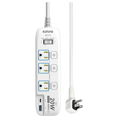 Kinyo 3P 4開3插 PD + QC高溫斷電延長線, 1.8m, GIPD-3436, 1個