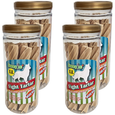 Boneplus 六星超大耐咬潔牙棒, 360度旋轉, Q彈口感, 獨特設計, 牛奶, 370g, 4罐