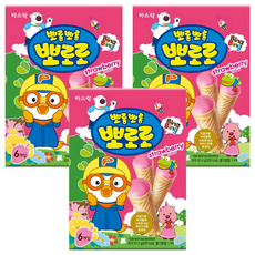 Pororo 淘氣小企鵝 啵樂樂甜筒, 草莓口味 6個入, 53.4g, 3盒
